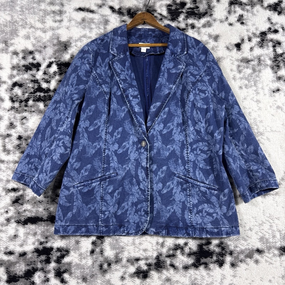 Christian‎ Siriano For J Jill Jacket Womens Size Large Floral Pockets Denim